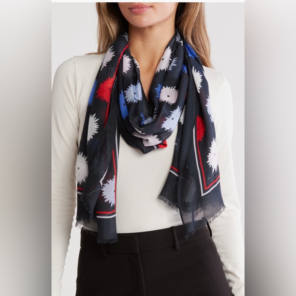 Kate Spade Pop Flower Oblong Scarf in Black Multi
